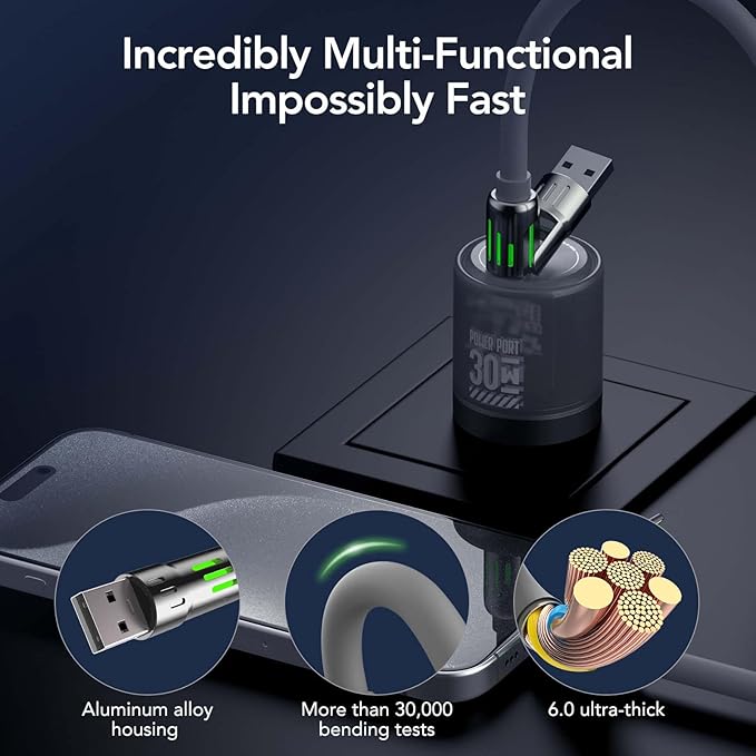 ChargeMax 4X 4-in-1 Charging Cable 6.6ft Black